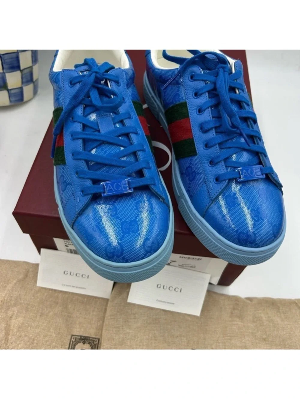 Men’s Gucci, ace Crystal canvas low top sneaker size 7 fits 8US made in Italy